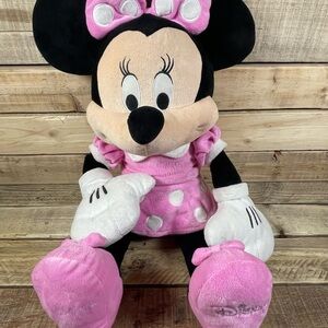 Disney Minnie Mouse Plush 24" XLG Pink White Polka Dots Dress Stuffed Animal Toy